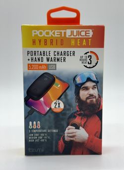 Pocket Juice 5200 mAh USB Hybrid Heat Portable Phone Charger and Hand Warmer NEW