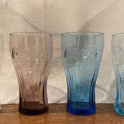 Coca-Cola Glasses Set of 4 Different Colors Contour Shape