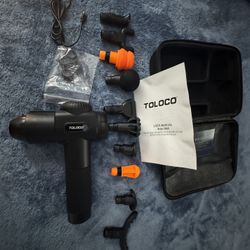 TOLOCO Pistola de Masaje de Relajación Muscular Alta Penetración 10 Cabezales de Masaje Reemplazables Operación Silenciosa Regalo ideal-Negro