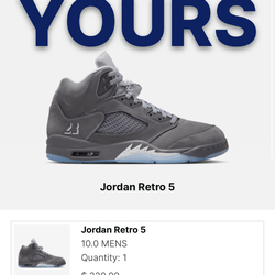 ✅Jordan 5 Wolf Grey Size 10
