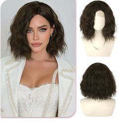 Short Body Wavy Bob Wig for Synthetic Dark Brown 12"