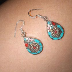 coral + turquoise 925 silver set of earrings