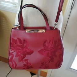 Red/Burgundy Faux Leather GUESS Handbag/Crossbody Purse