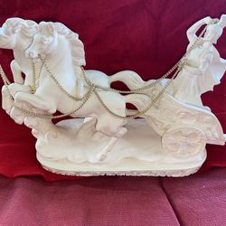 9 inch wide 7.5 inch tall Alabaster Greek/Roman Chariot Imported From Greece 