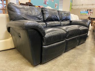 LA-Z-BOY Vintage Black Leather Sofa with Recliner (AS-IS, one side does not work)