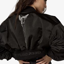 Studio R330 Good Vibes Only Double-sided Reversible Crop Bomber Jacket Size M