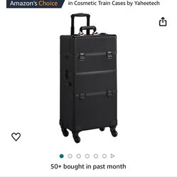 Yaheetech Makeup Train Case Aluminum Cosmetic Case 3 in 1 Beauty Trolley Professional Makeup Travel Case Black