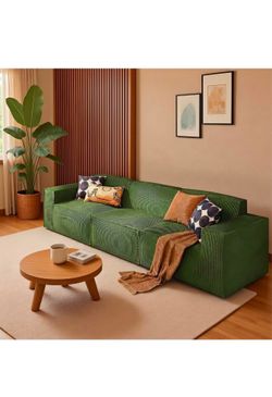 Sectional Couch, 111" Corduroy Cloud Couches with Deep Seats and High-Back Design, 3-Seater Sofa for Living Room, No Assembly Required, Green