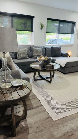Grey Sectional sofa and end tables
