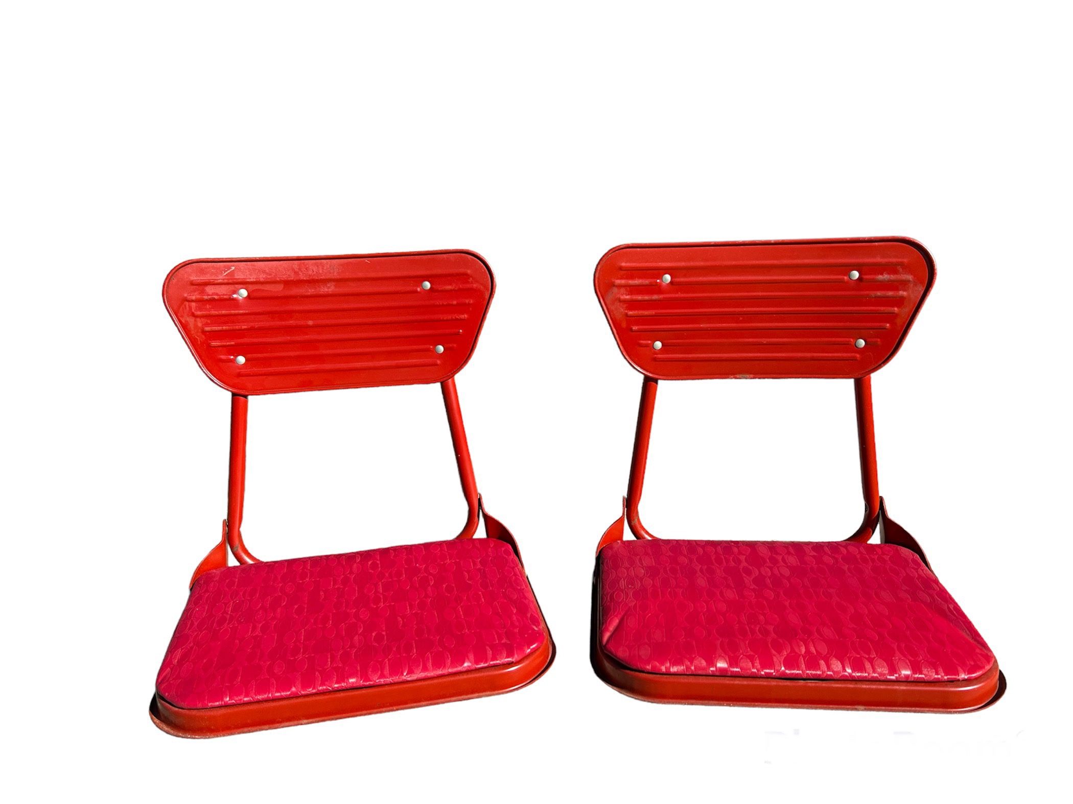 Vintage Pair Retro Red Padded Metal Folding Stadium Bleacher Booster Seat Chairs