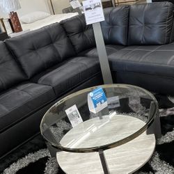 2Pc Black Leather Sectional