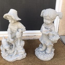 New Kids With Bird N Dog Made Out Of Cement Beautiful Yard Decoration 