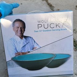 (2) Wolfgang Puck 13" Outdoor Serving Bowls And (1) Outdoor Serving Dish With Tray For Dipping