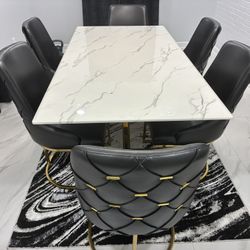 Real Heavy Marble Table With 6 Leather Chairs