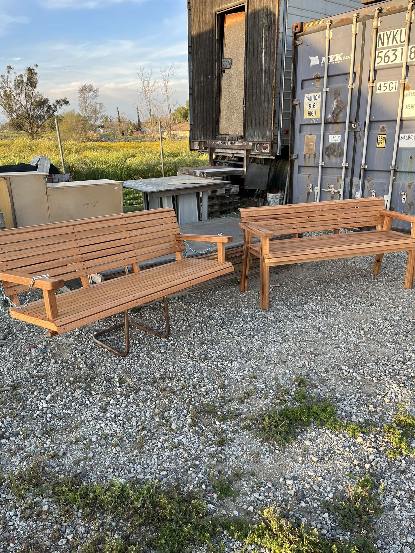 RUSTIC RED OAK PORCH SWING AND A BENCH 60” Wide $950