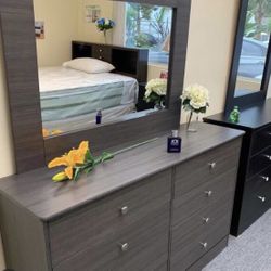 Dresser 8 Drawers With Mirror Compress Wood 🪵 