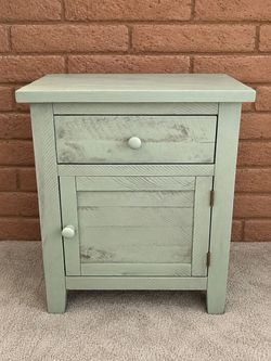 Sage Green Farmhouse Nightstand / End Table with Built-In Charging Station