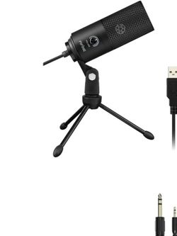 FIFINE Micrófono USB de grabación de auriculares de 0.138 in/0.250 in, paquete de estudio en MAC OS, Windows, para podcasting, YouTube, videos, micróf