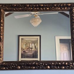 HUGE! 47"× 60" Ornate Wood Framed Decorative Beveled Wall Mirror ESTATE VINTAGE 