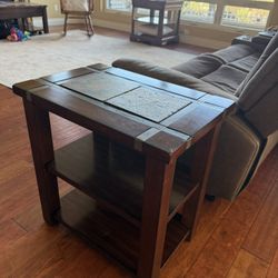 Compact End Table With Stone Top