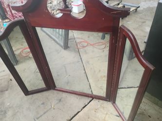 Tri-Fold Vanity Mirror Cherry Wood Frame