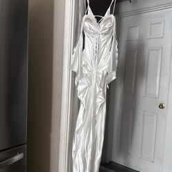 White Lace Tie Up Long Dress