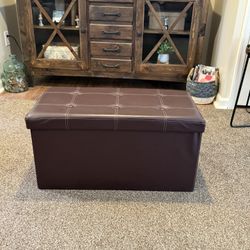 FRESH HOME BROWN ELEMENTS FAUX LEATHER COLLASIBLE OTTOMAN AND STORAGE BENCH 