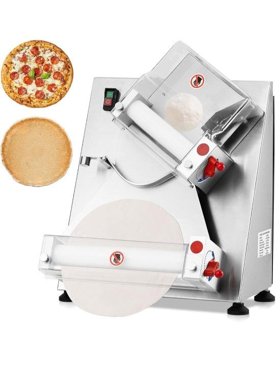 Commercial Pizza Dough Roller Sheeter, Max 12", Automatic 370W Electric Pizza Dough Roller, Stainless Steel, Suitable for Noodle, Pizza Bread and Past