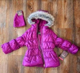 NWT girls 2T purple jacket with hearts and hat