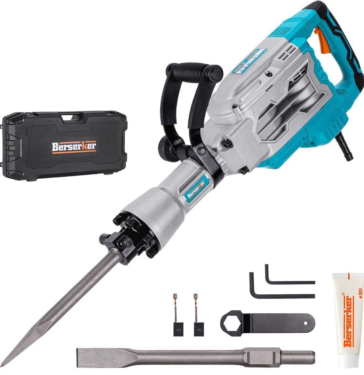 Berserker 1700W 30-Pound Demolition Jack Hammer with 1-3/16" Hex, 14-Amp Corded Electric Heavy Duty Demo Chipping Hammer Concrete/Pavement Breaker wit