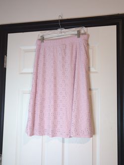 Large pink eyelet midi skirt