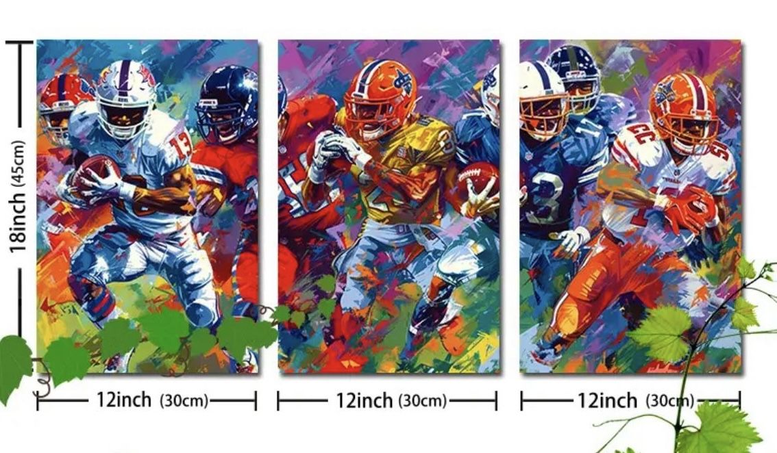 (3) Football Art Work Paintings - New Unopened