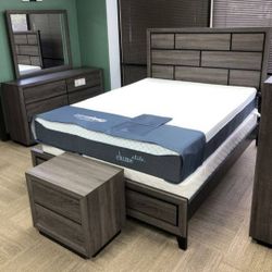 Brand New/ Gray Panel Bedroom Set,  Bed, Dresser,  Mirror,  Night Stand 