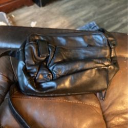 Black, multiple pockets, long strap purse