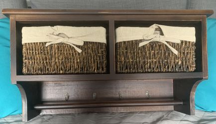 Wall Cabinet /shelf With Hooks And 2 Baskets