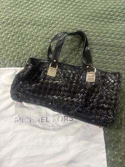 Michael Kors, black leather woven, satchel shoulder bag