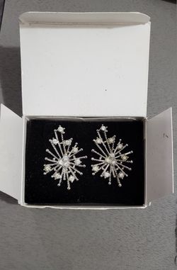 Avon Silver Rhinestone Spray Earrings