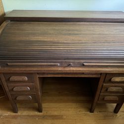 Vintage Roll-Top Desk and Office Swivel Chair