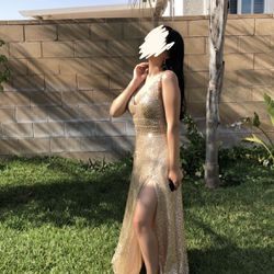 Gold Slit Prom Dress