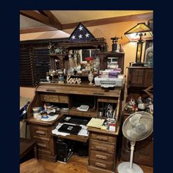 Antique Roll Top Desk And Shelf 