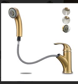 Brushed Gold Pull-Out Bathroom Faucet