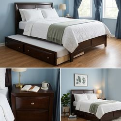 Complete Bed Room Set - Bed + Trundle + Nightstand + 2 mattresses
