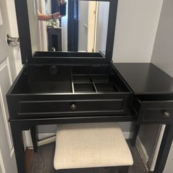 Wood vanity with stool