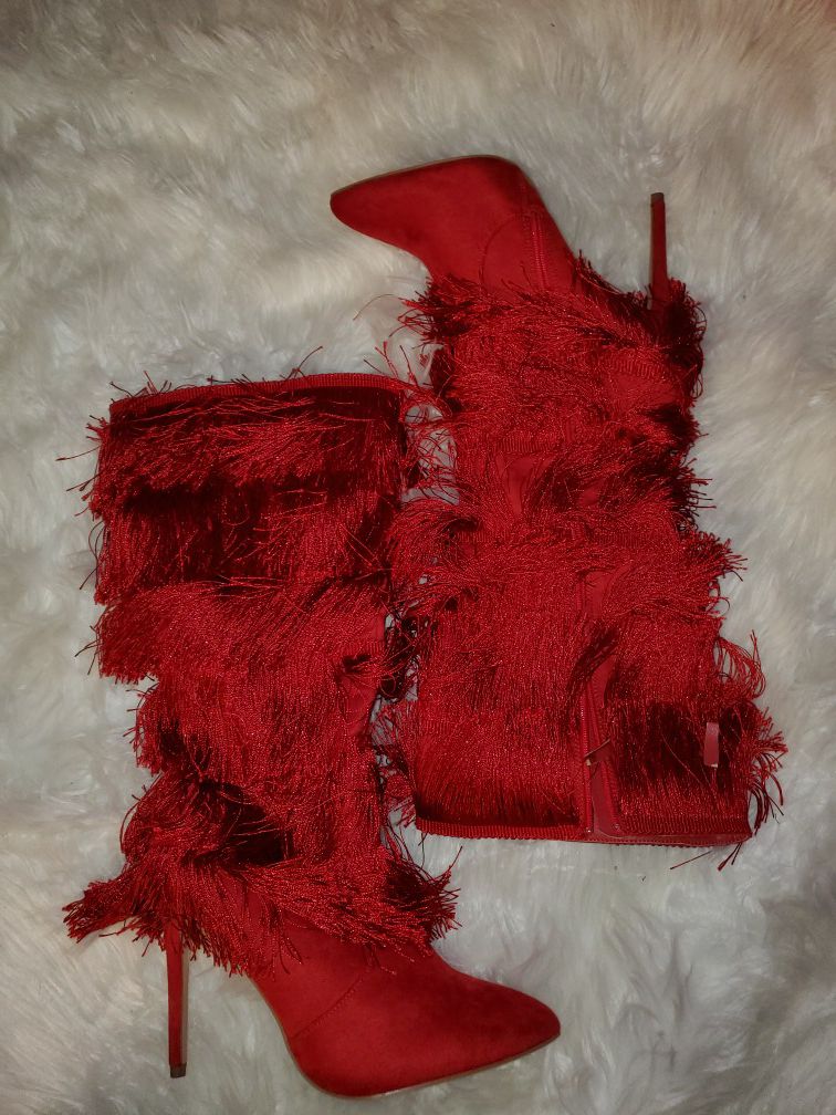 Red fringe boots