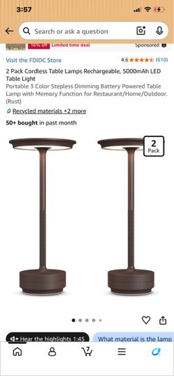 New in box 2pack rust color table lamps rechargeable