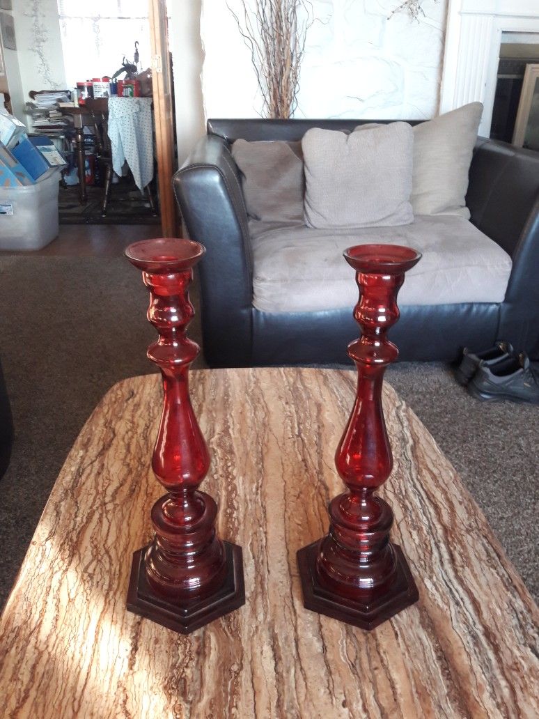2 Deep Red Candle Holders