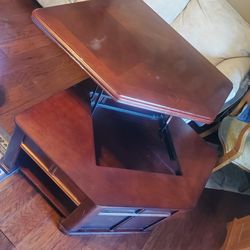 Wood Coffee Table, Lifts With Storage