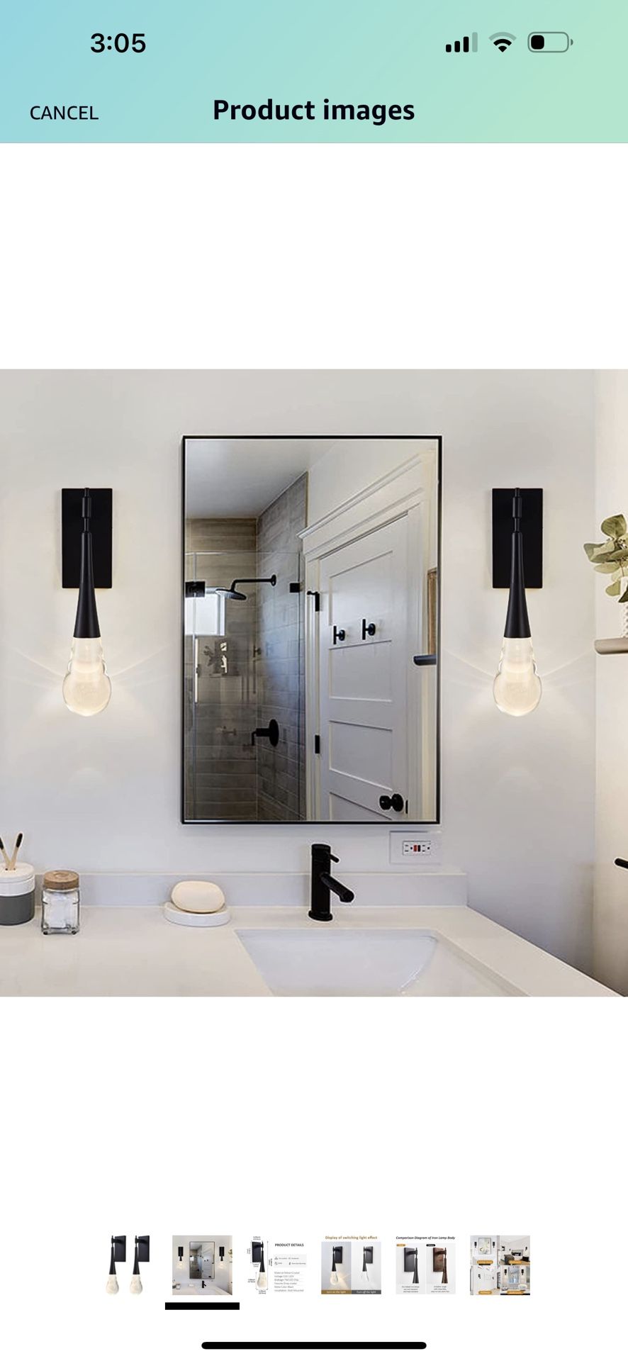 Modern Raindrop Crystal Wall Sconces Set of Two,Matte Black Sconces Wall Lighting,7W 3000K Warm LED Bathroom Vanity Light Fixtures,Bedside Wall Lamp f