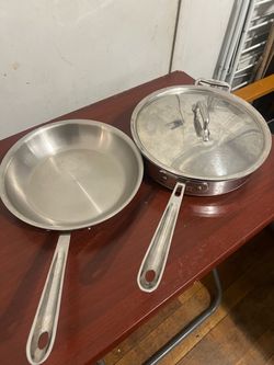 All-Clad Copper Core 5-Ply Stainless Steel Sauté Pan with Steel Lid 4 Quart + 10” 5-Ply frying pan.