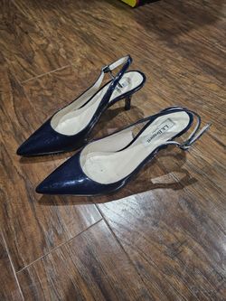 LK Bennett Patent Blue Kitten Heel Slingbacks